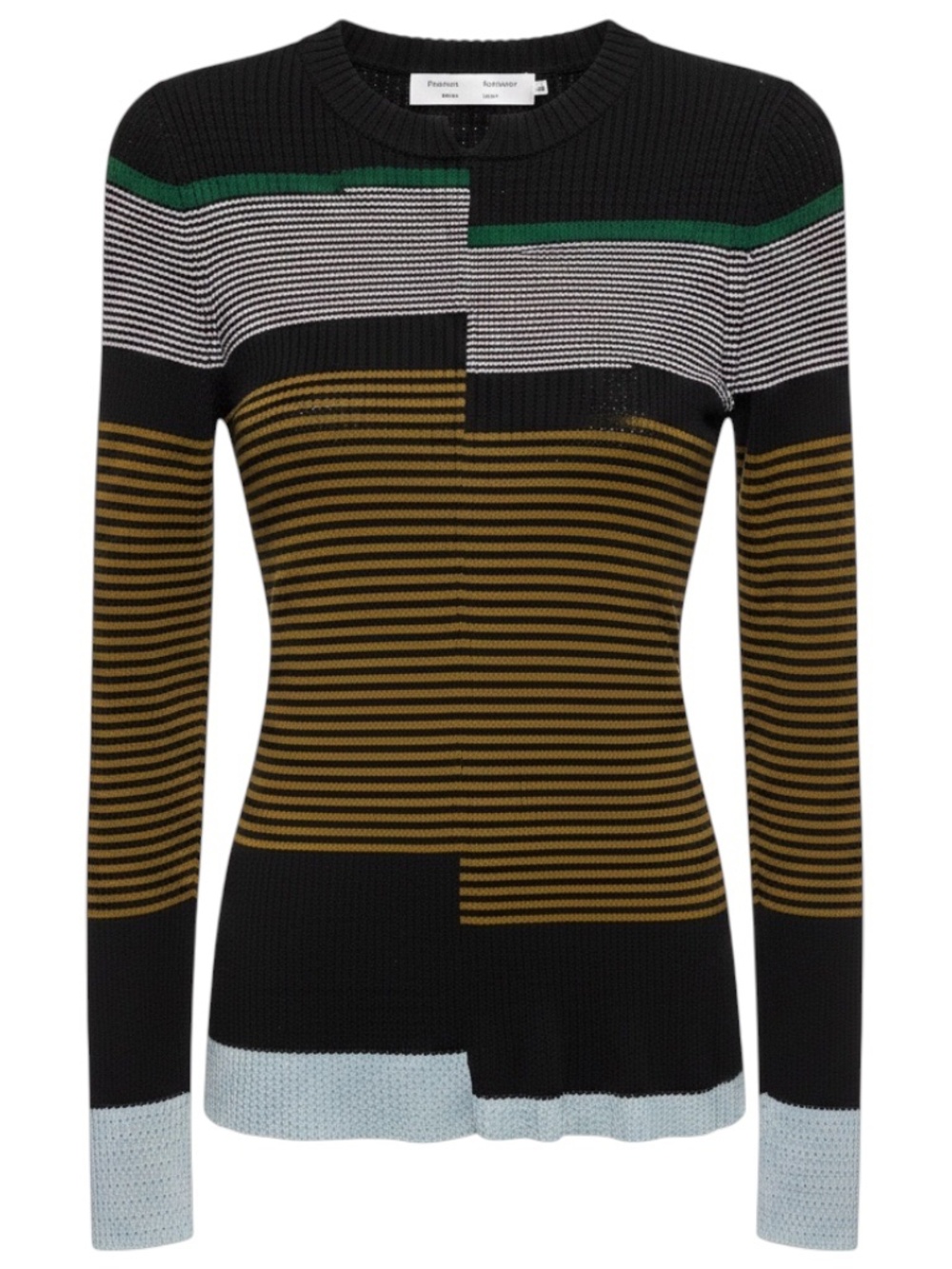 PROENZA SCHOULER WHITE LABEL BLACK MULTI STRIPED RIBBED KNIT PULLOVER SWEATER
